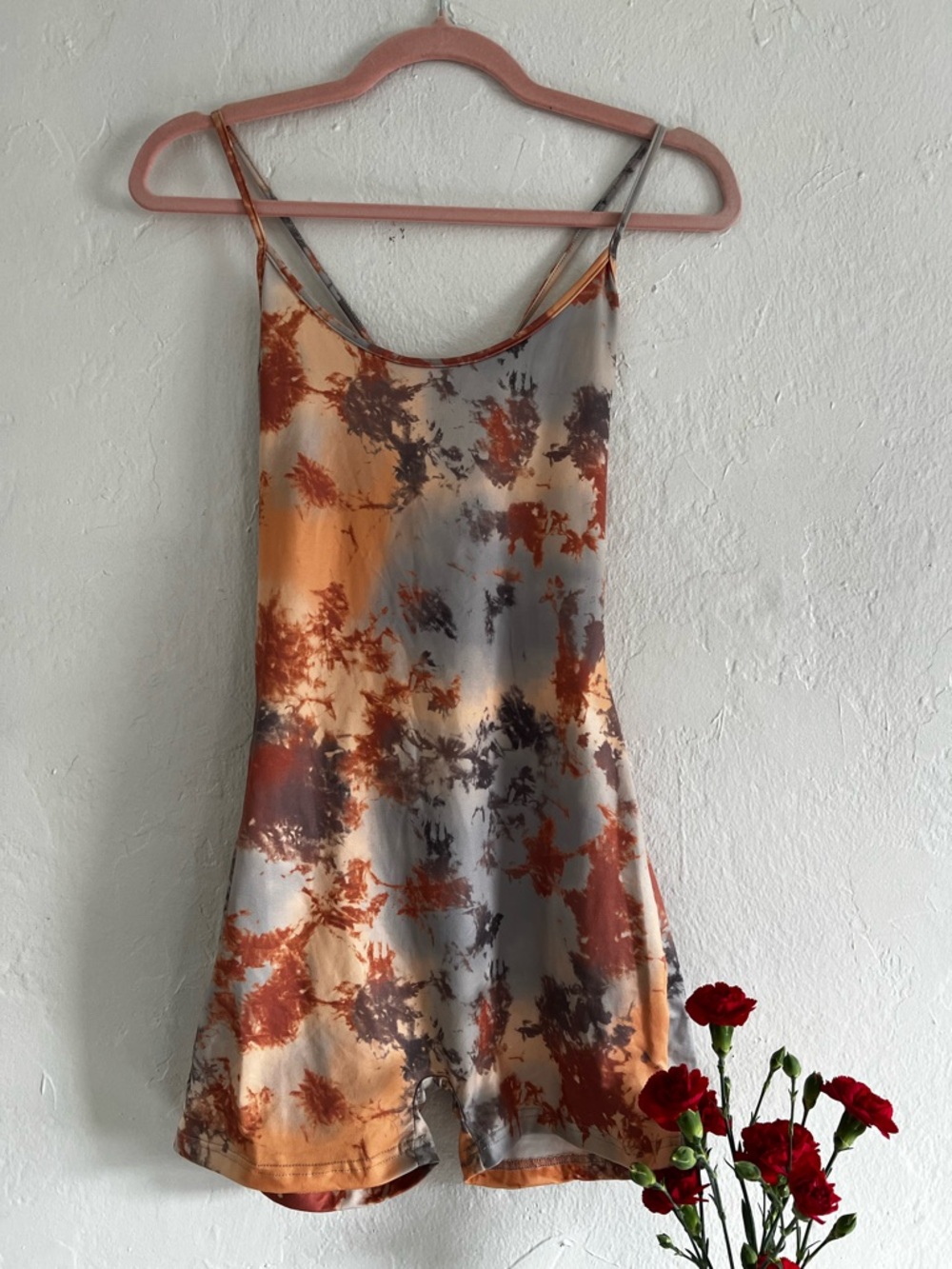 SHEIN Rust, Gray & Cream Tie-Dye Slip Romper